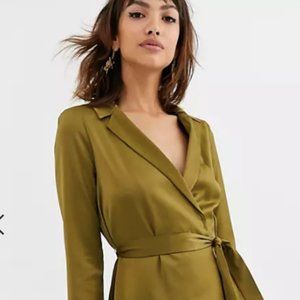ASOS DESIGN satin tux mini dress with self belt size 6
